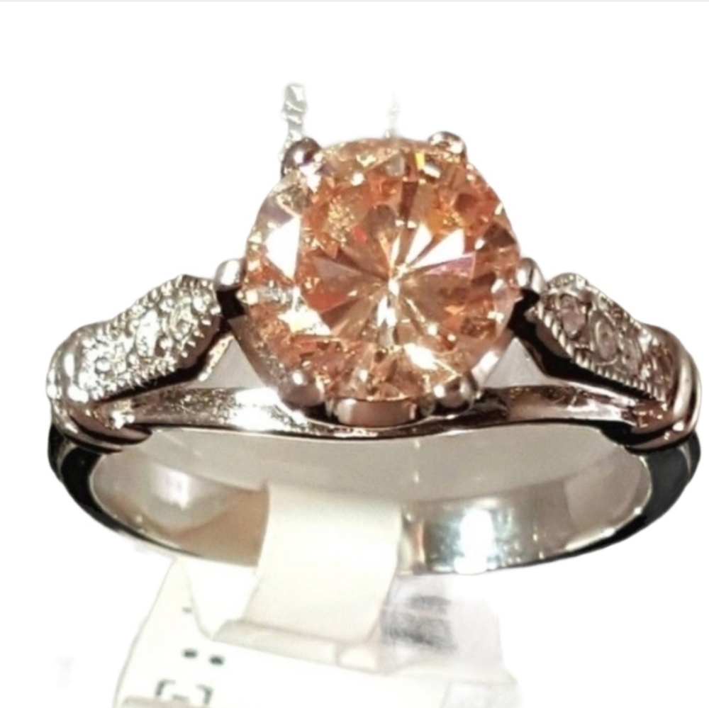 Silver tone Cocktail Ring Sizes 5 9 11 vintaged Inspired Amber Imitation *